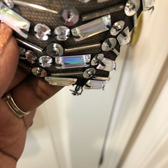 Jodi Kristopher black mini dress with long sheer sleeves and rhinestone cuffs - Picture 7 of 16